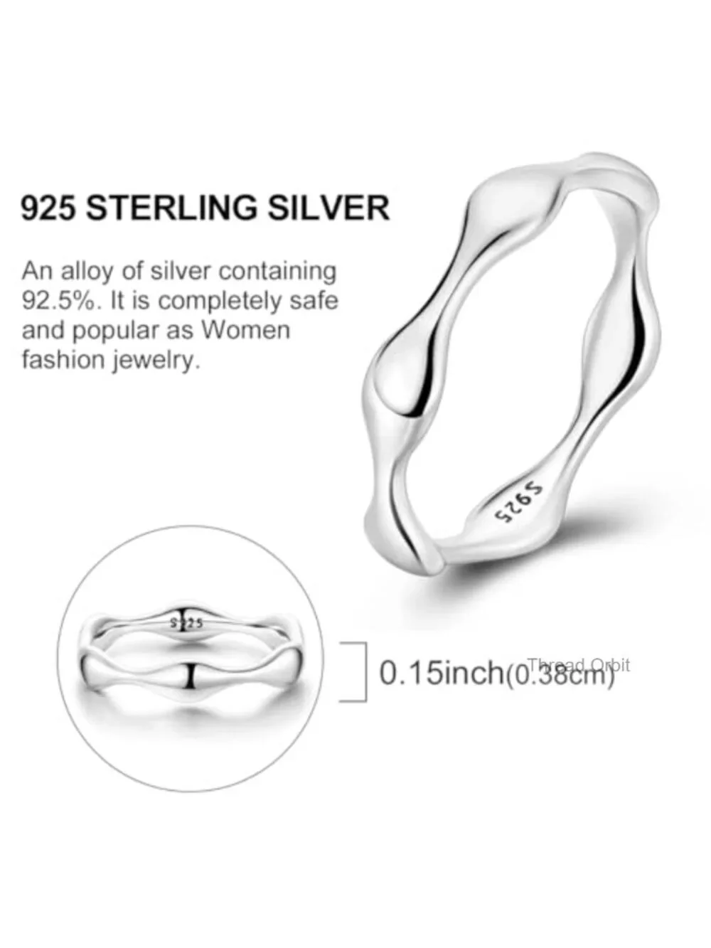 925 Sterling Silver Geometric Stackable Ring Eternity Band - Size 6-9